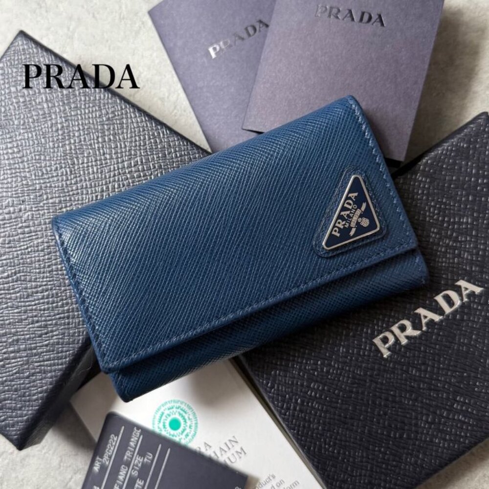 Prada Triangle 6 Continuous Key Case Saffiano Lea… - image 1